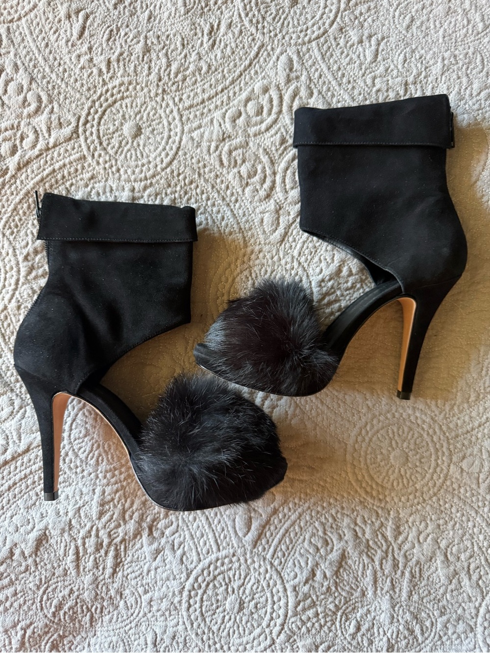 Cosmo Paris Black fur High Heel Ankle Boots xx